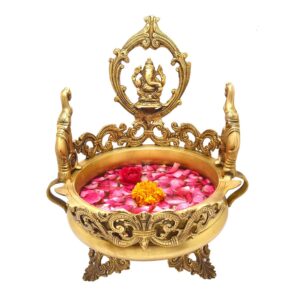Urli With Decorative Design And Lord Ganesh 10.5 Inch