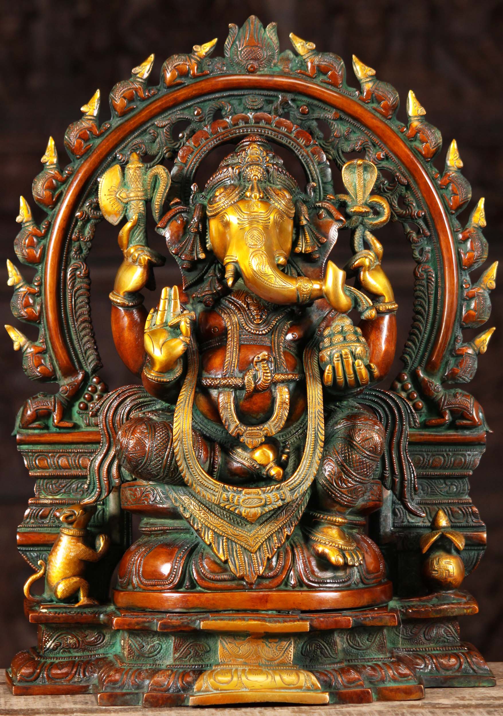 Brass Ganesh Statue with Rat Arch 19 inch 19 x 13 x 8 inch 17 kg