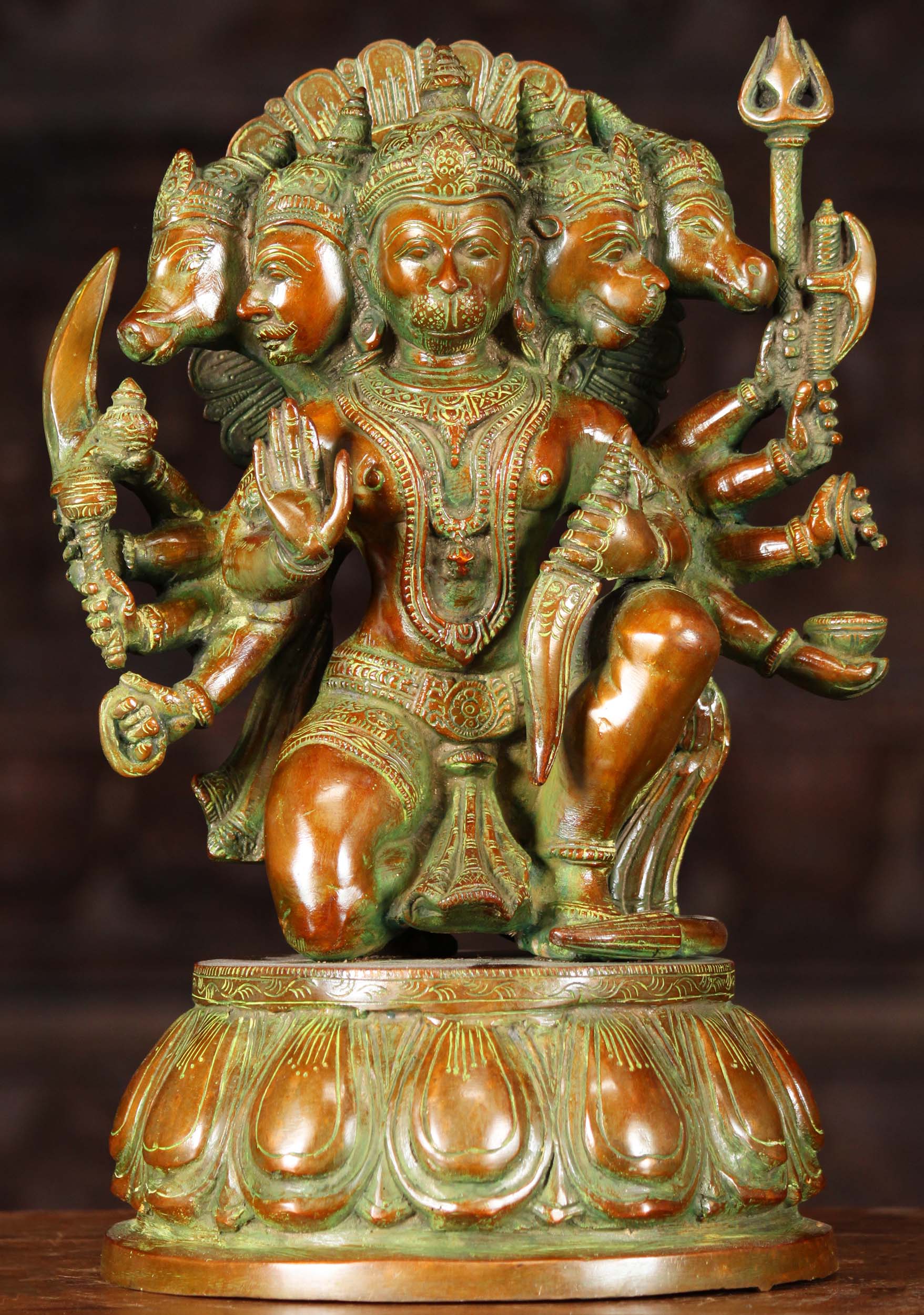 Brass Panchamukthi, Hanuman Statue 5 Heads 13 inch 13x 8 x 7 inch 7 jkg
