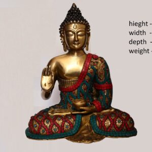 21 Inches Brass Buddha Idol Turquoise work