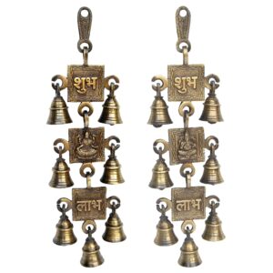 Wind Chimes Made In Metal With Laxmi Ganesh Figure Yellow