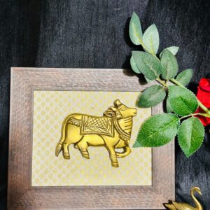 Framed Brass Kamdhenu Cow Wall Hanging Vastu Gau MATA Idol 9 x 8 Inch