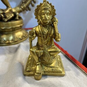 Brass Hanuman Idol, Sitting posture, Fine Golden Finish 5 inch